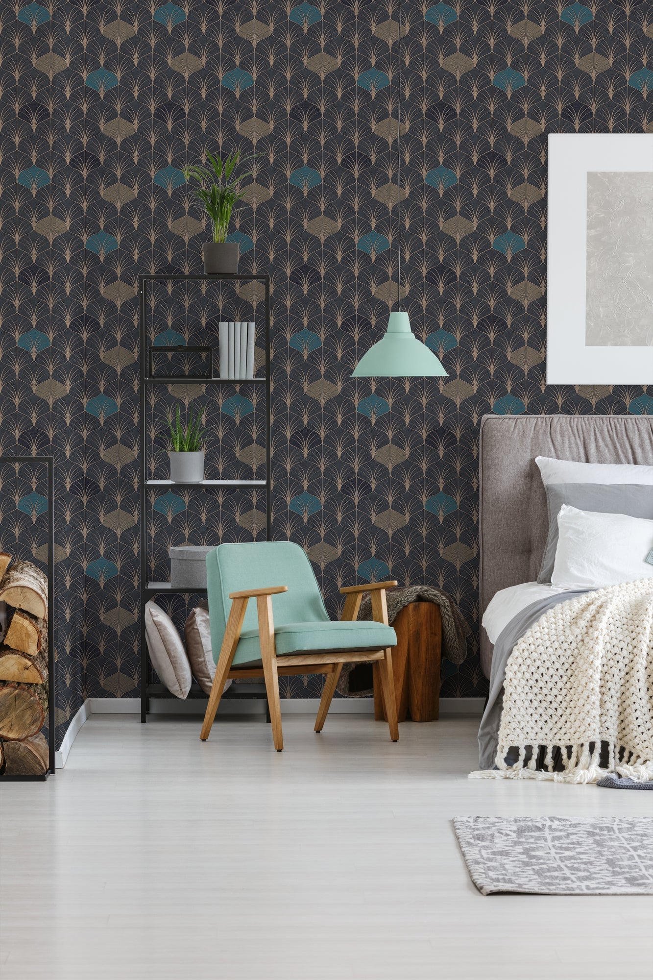 Pop Style Geometrische Vliestapete Schwarz Gold Blau 10,05 m x 0,53 m