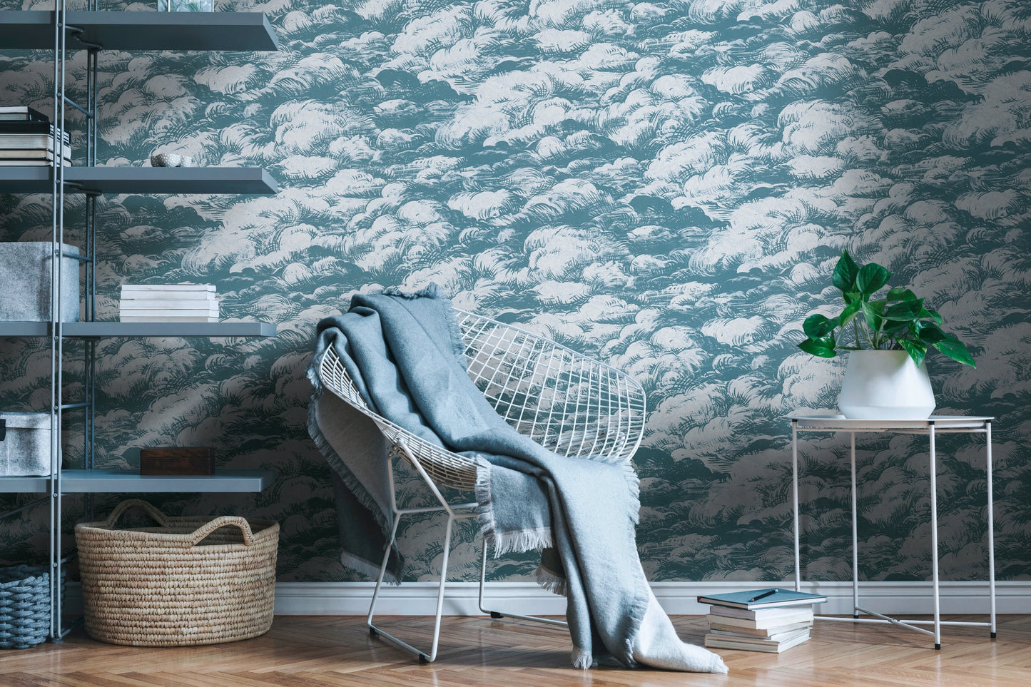 Architects Paper Jungle Chic Direktdruck-Vliestapete Blau Weiß 10,05 m x 0,53 m