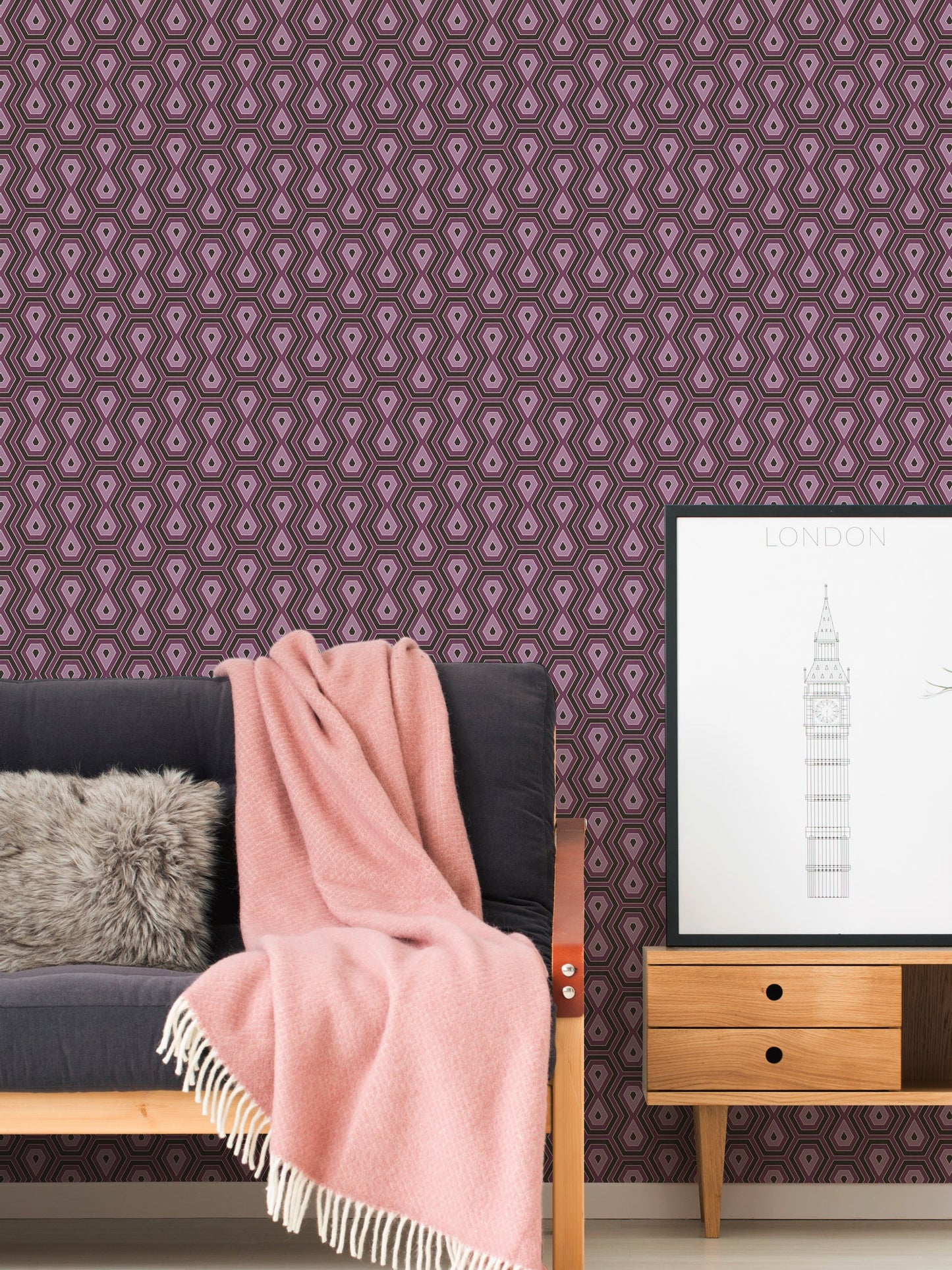 Architects Paper Jungle Chic Geometrische Vliestapete Lila Schwarz 10,05 m x 0,53 m