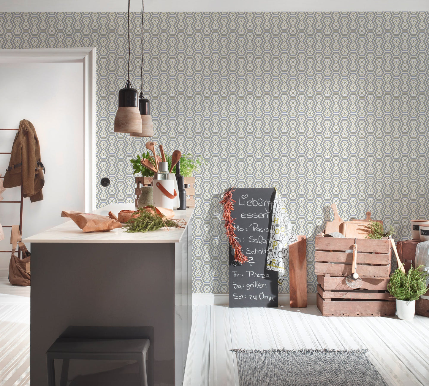 Architects Paper Jungle Chic Geometrische Vliestapete Grau Gold Weiß 10,05 m x 0,53 m