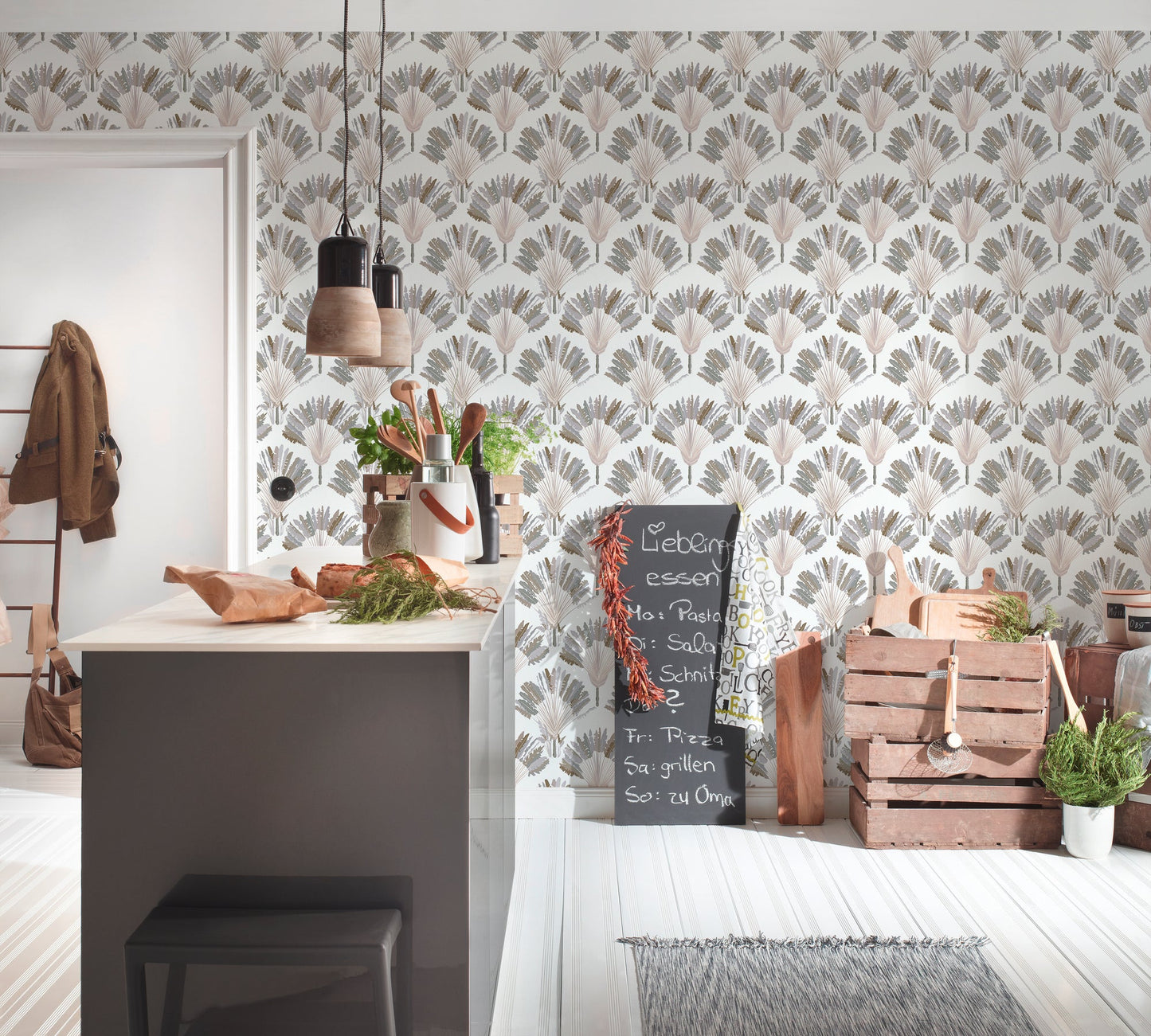 Architects Paper Jungle Chic Palmen Vliestapete Weiß Grau Braun 10,05 m x 0,53 m