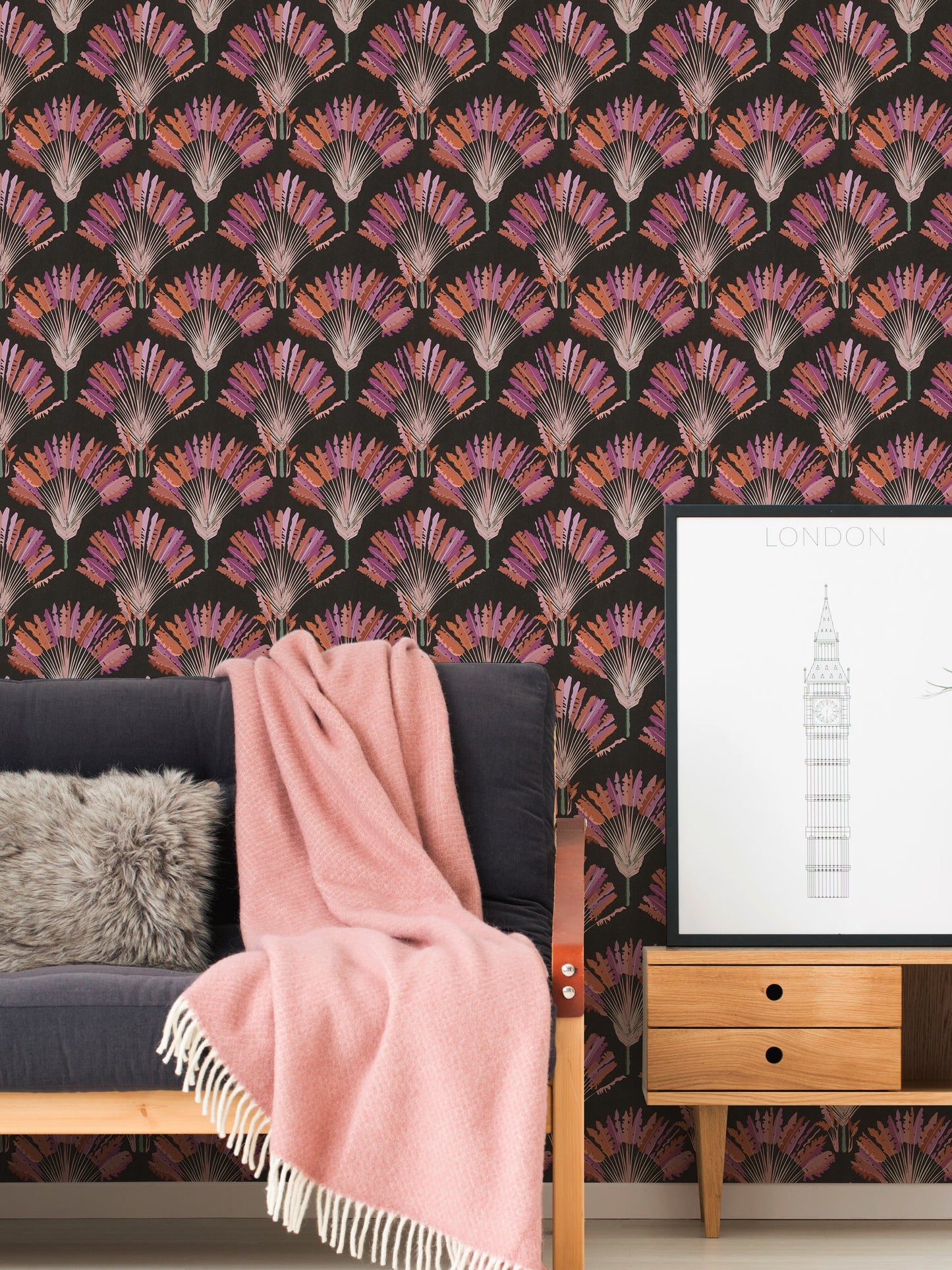 Architects Paper Jungle Chic Palmen Vliestapete Schwarz Rosa Orange Lila 10,05 m x 0,53 m