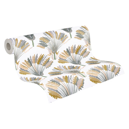Architects Paper Jungle Chic Palmen Vliestapete Weiß Gelb Grau Braun 10,05 m x 0,53 m