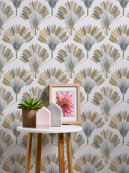 Architects Paper Jungle Chic Palmen Vliestapete Weiß Gelb Grau Braun 10,05 m x 0,53 m