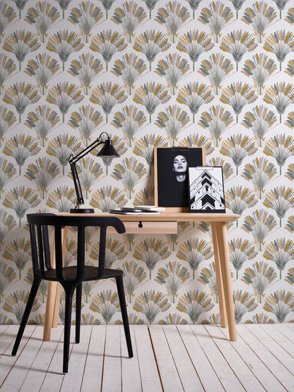 Architects Paper Jungle Chic Palmen Vliestapete Weiß Gelb Grau Braun 10,05 m x 0,53 m