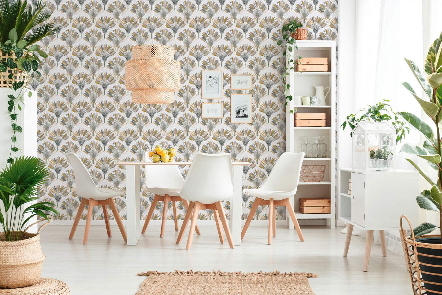 Architects Paper Jungle Chic Palmen Vliestapete Weiß Gelb Grau Braun 10,05 m x 0,53 m