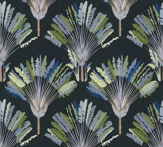 Architects Paper Jungle Chic Palmen Vliestapete Schwarz Grün Blau Grau 10,05 m x 0,53 m