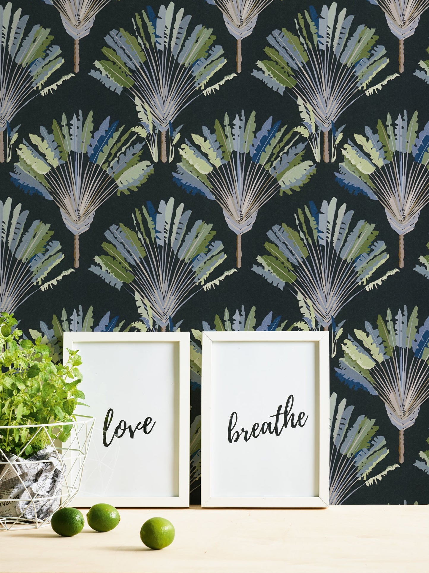 Architects Paper Jungle Chic Palmen Vliestapete Schwarz Grün Blau Grau 10,05 m x 0,53 m