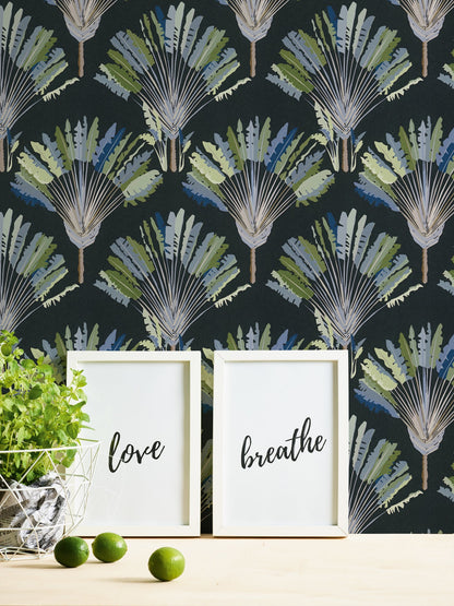 Architects Paper Jungle Chic Palmen Vliestapete Schwarz Grün Blau Grau 10,05 m x 0,53 m