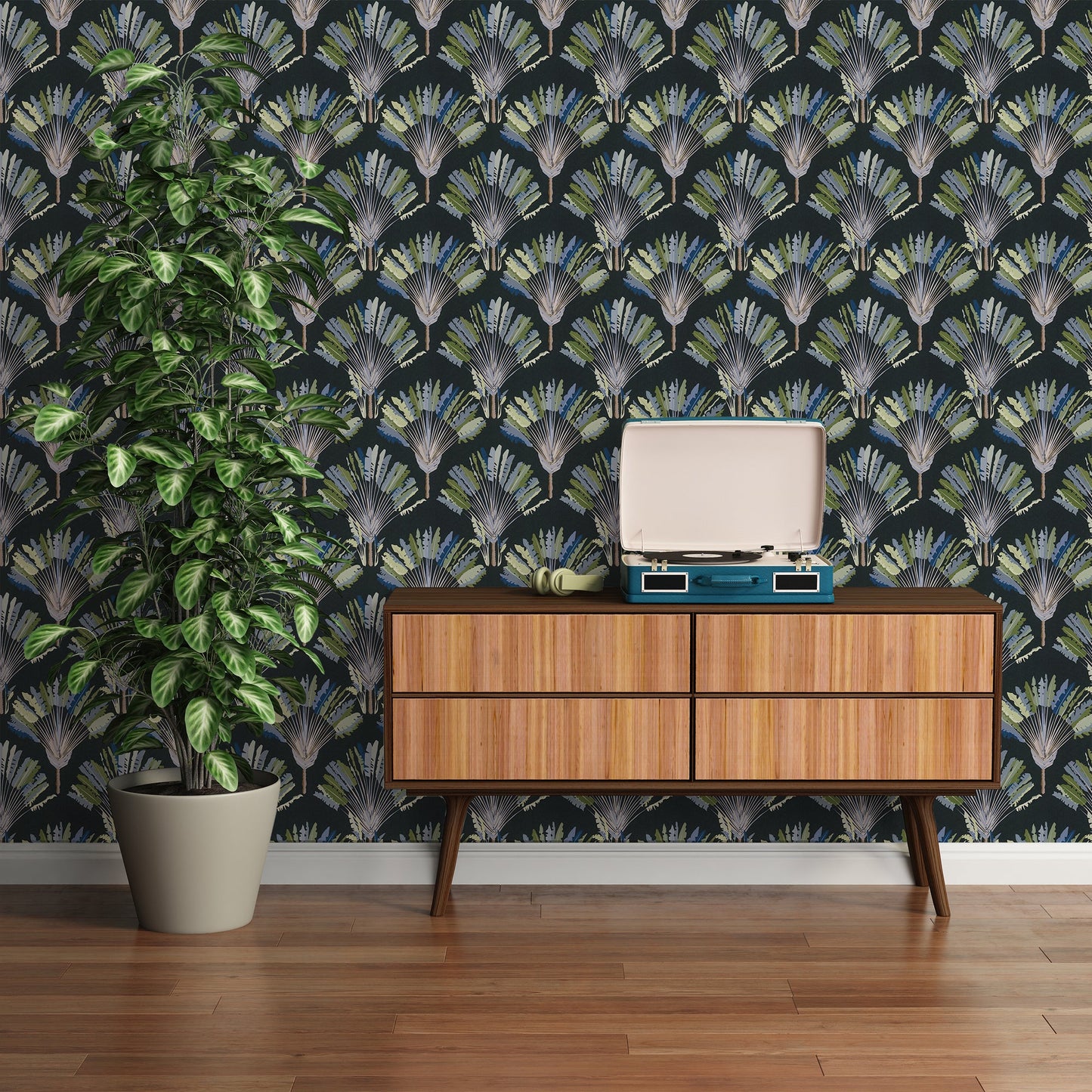 Architects Paper Jungle Chic Palmen Vliestapete Schwarz Grün Blau Grau 10,05 m x 0,53 m