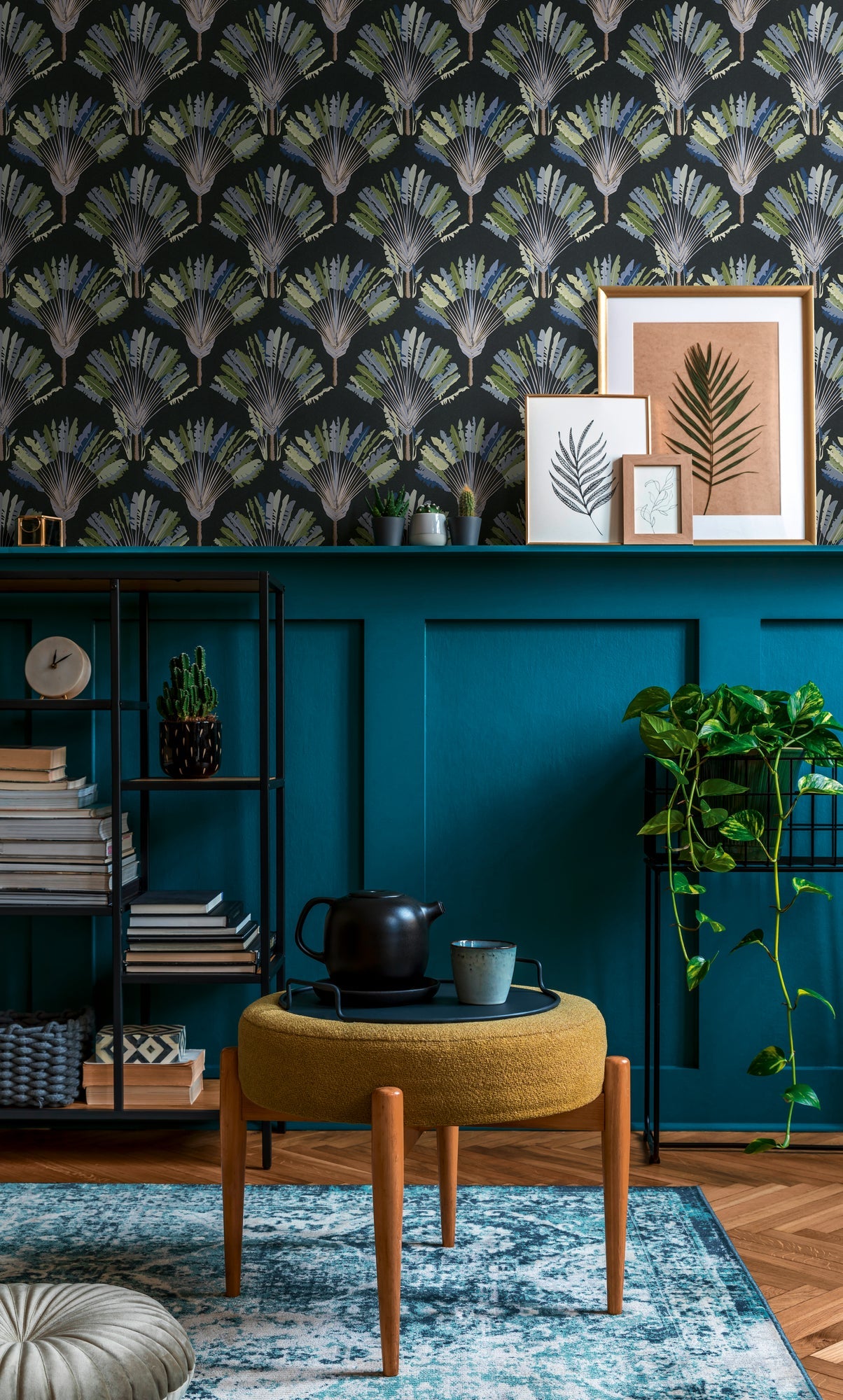Architects Paper Jungle Chic Palmen Vliestapete Schwarz Grün Blau Grau 10,05 m x 0,53 m