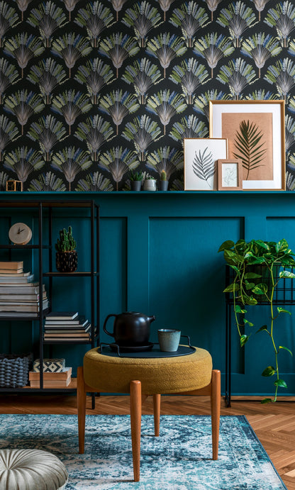 Architects Paper Jungle Chic Palmen Vliestapete Schwarz Grün Blau Grau 10,05 m x 0,53 m