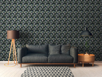 Architects Paper Jungle Chic Palmen Vliestapete Schwarz Grün Blau Grau 10,05 m x 0,53 m
