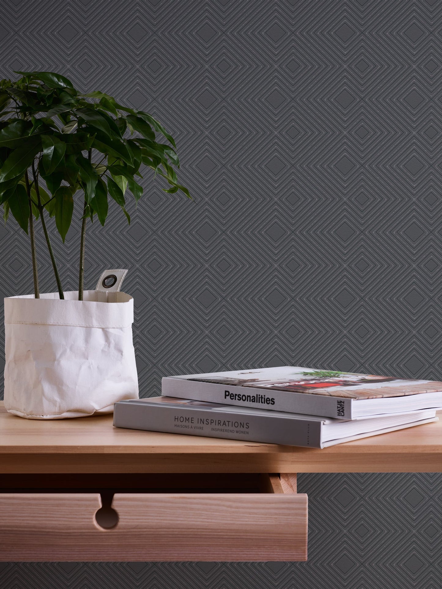 Attractive Geometrische Vliestapete Schwarz 10,05 m x 0,53 m