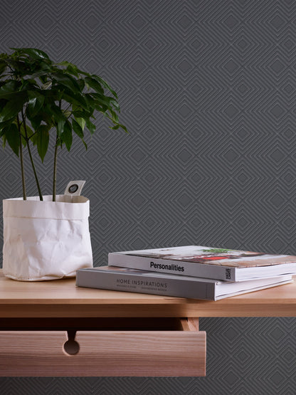 Attractive Geometrische Vliestapete Schwarz 10,05 m x 0,53 m