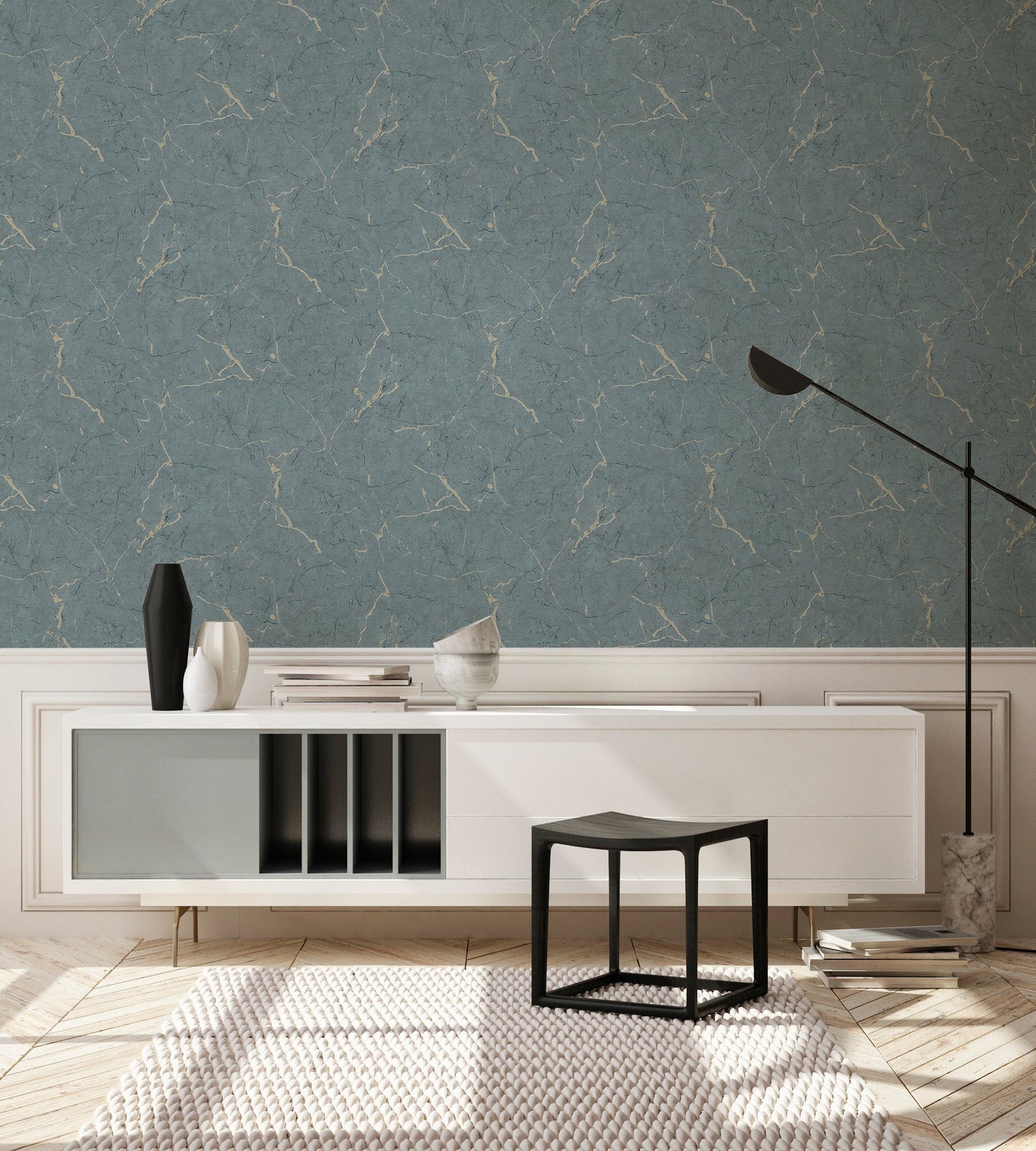Livingwalls Alena St. Petersburg Vinyl-Vliestapete Blau Beige 10,05 m x 0,53 m