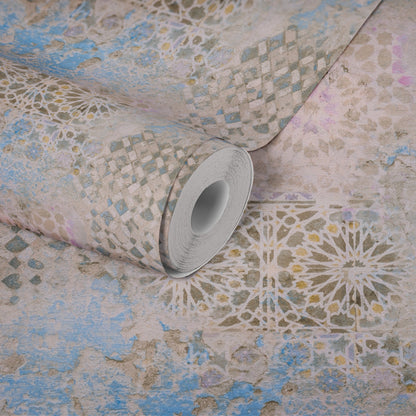 Livingwalls Antonio Barcelona Vinyl-Vliestapete Beige Blau Grau 10,05 m x 0,53 m