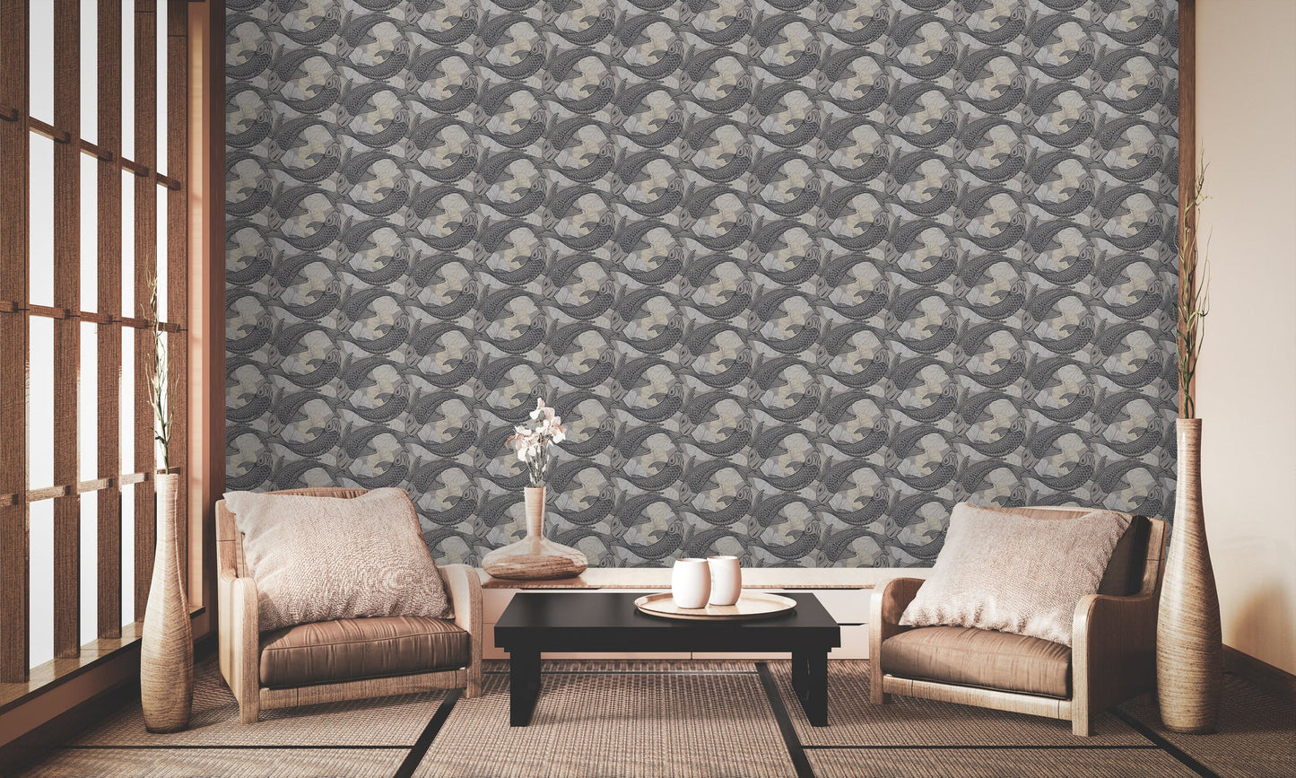 Livingwalls Mio Tokio Tiermotiv Vliestapete Schwarz Weiß Grau Creme 10,05 m x 0,53 m