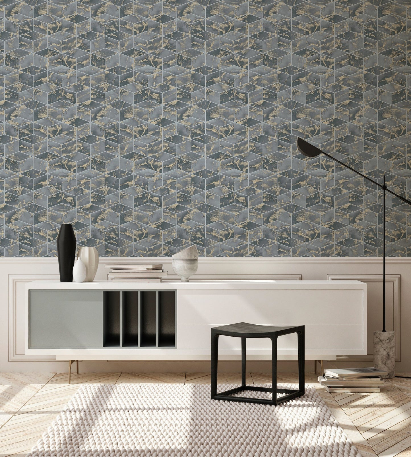 Livingwalls Alena St. Petersburg Vinyl-Vliestapete Grau Gold Schwarz 10,05 m x 0,53 m