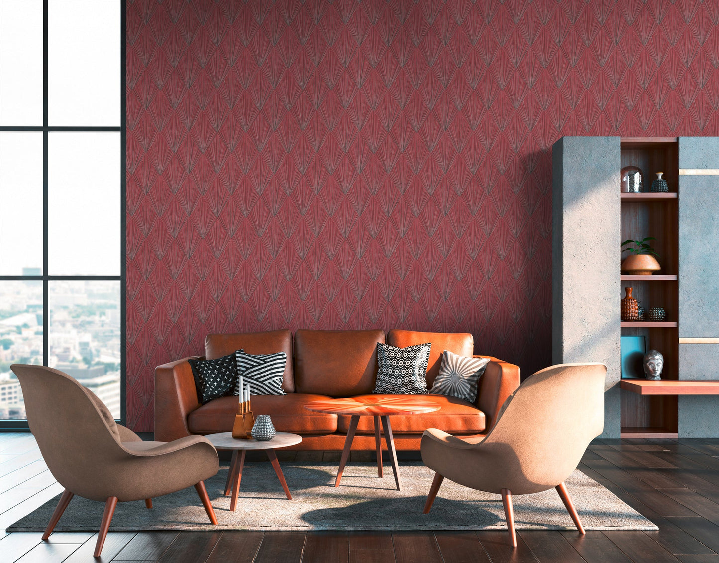 Livingwalls Ava New York Design Vliestapete Rot Grau 10,05 m x 0,53 m