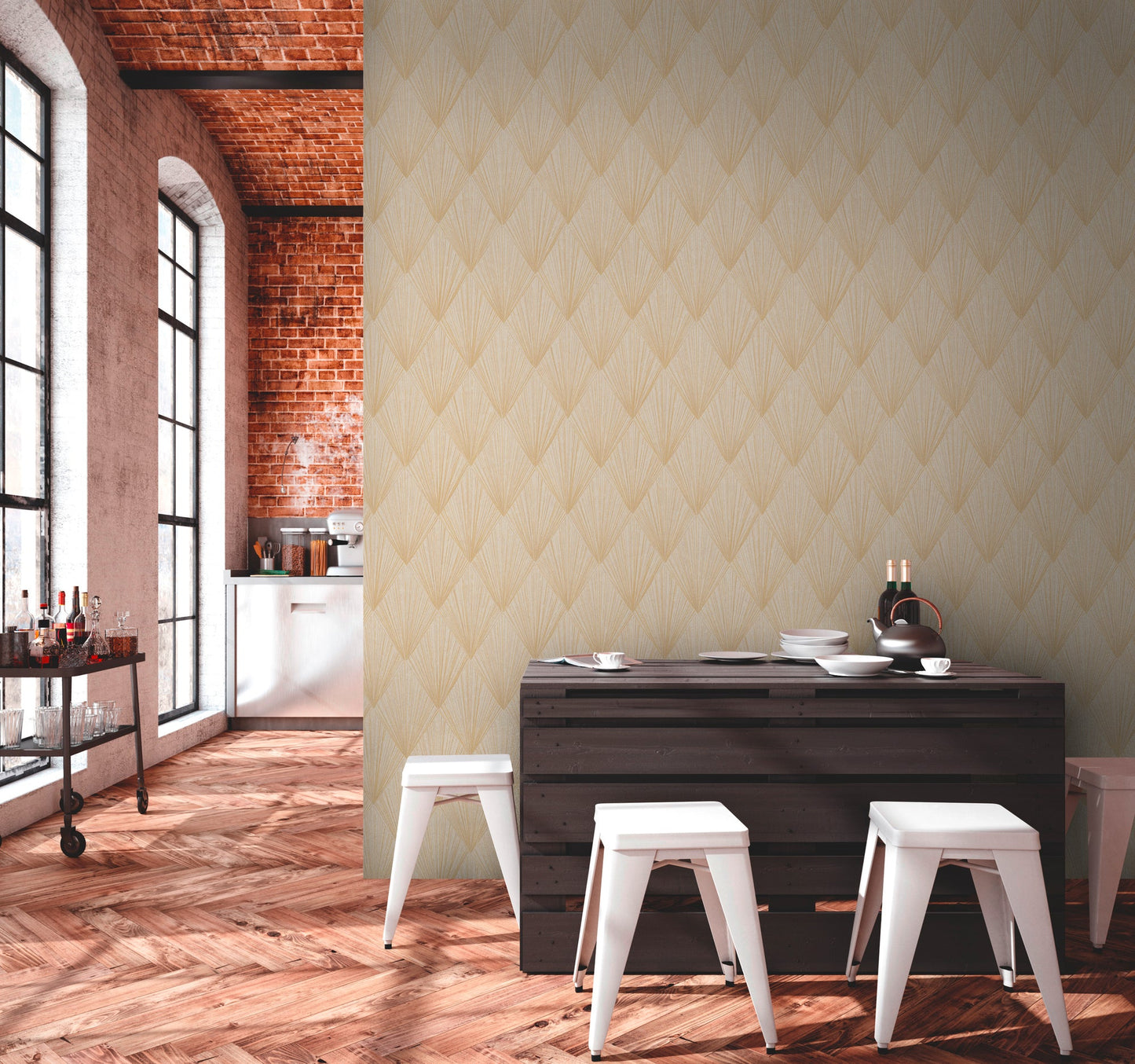 Livingwalls Ava New York Vinyl-Vliestapete Gold Gelb Creme 10,05 m x 0,53 m