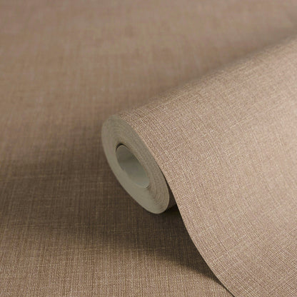 Mustertapete Leinen Kastanienbraun Klassisch - 10,05 m x 0,53 m