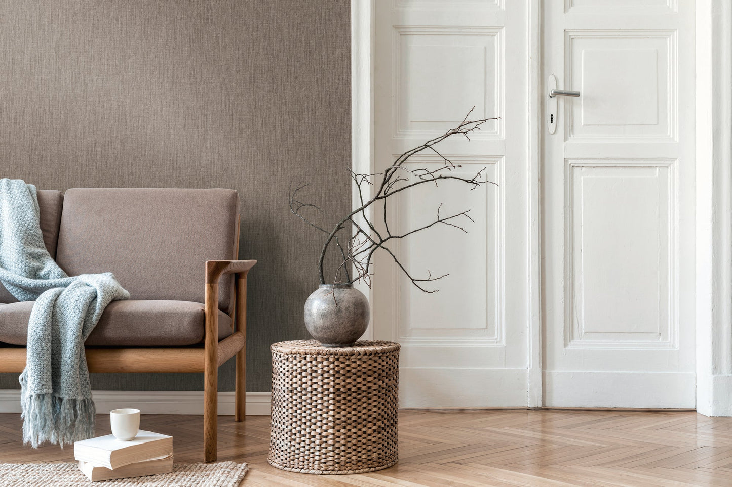 Mustertapete Leinen Anthrazit Elegant - 10,05 m x 0,53 m