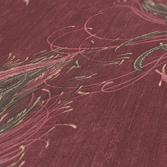 Livingwalls Mata Hari Vinyl-Vliestapete Rot Braun Gold Rosa 10,05 m x 0,53 m
