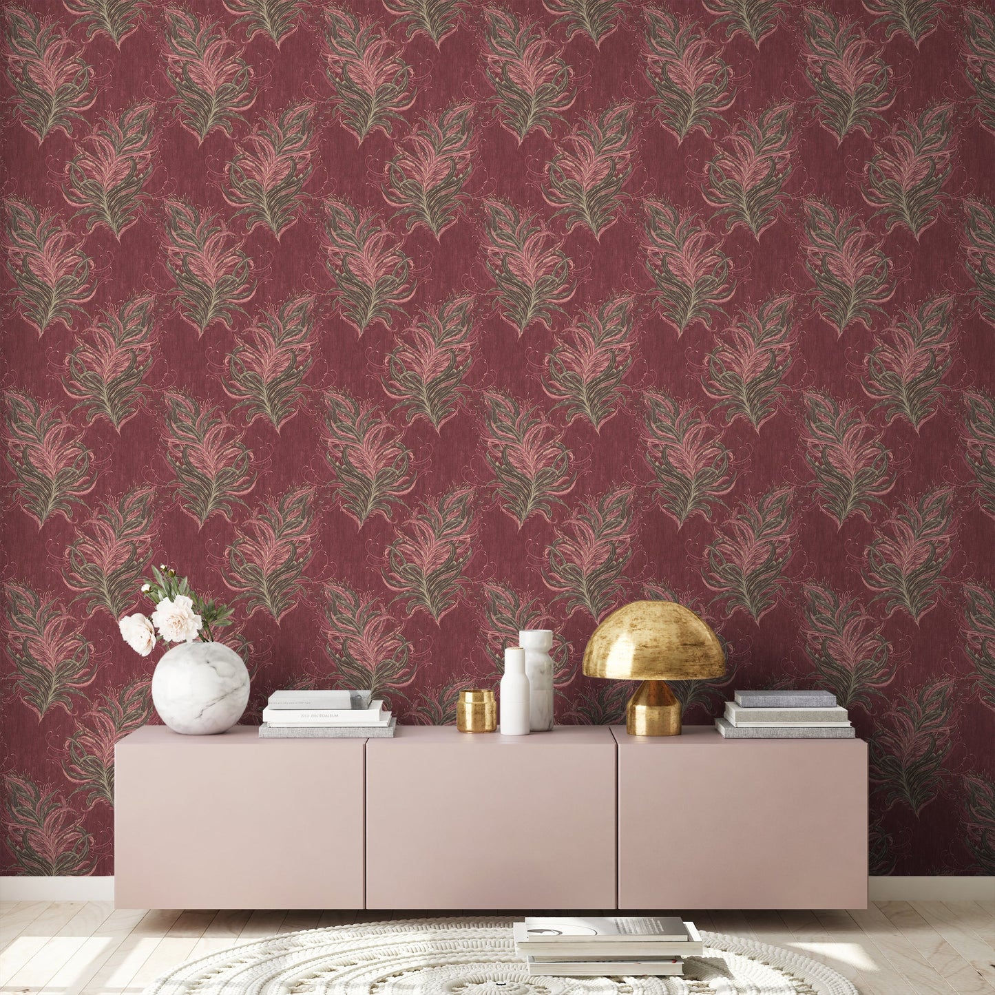 Livingwalls Mata Hari Vinyl-Vliestapete Rot Braun Gold Rosa 10,05 m x 0,53 m