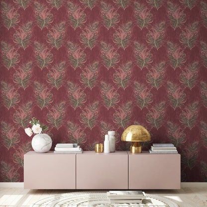 Livingwalls Mata Hari Vinyl-Vliestapete Rot Braun Gold Rosa 10,05 m x 0,53 m
