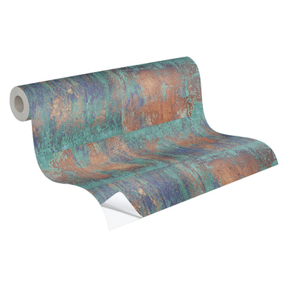 The Wallcover Tapete selbstklebend im Industrial Look Braun Türkis 8,40 m x 0,53 m