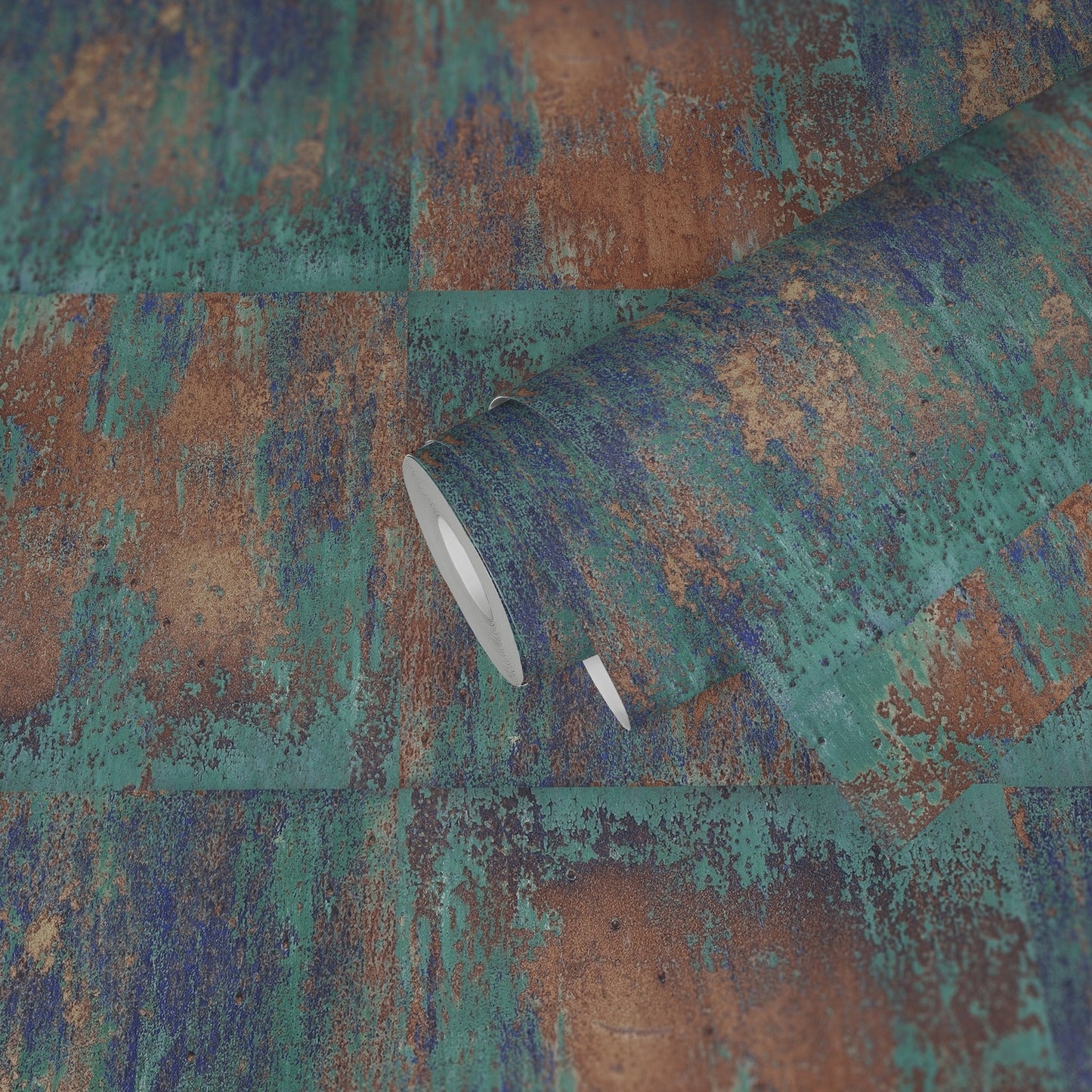 The Wallcover Tapete selbstklebend im Industrial Look Braun Türkis 8,40 m x 0,53 m
