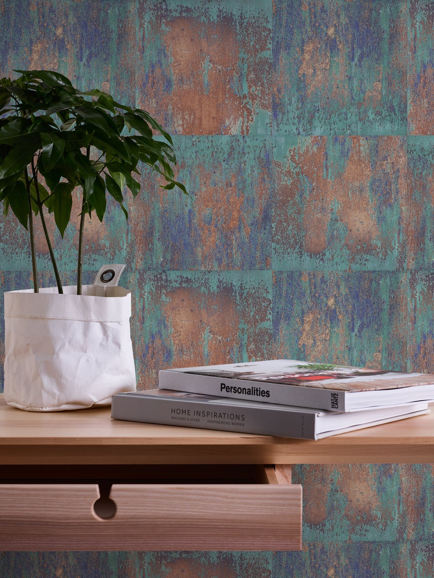 The Wallcover Tapete selbstklebend im Industrial Look Braun Türkis 8,40 m x 0,53 m