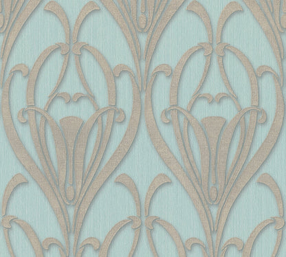 Livingwalls Mata Hari Vinyl-Vliestapete Türkis Braun Blau 10,05 m x 0,53 m