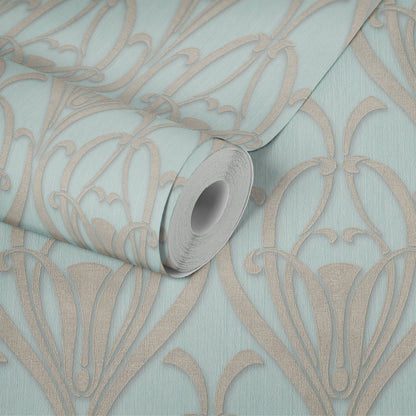 Livingwalls Mata Hari Vinyl-Vliestapete Türkis Braun Blau 10,05 m x 0,53 m