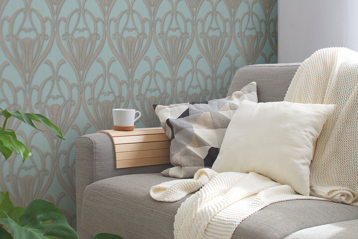 Livingwalls Mata Hari Vinyl-Vliestapete Türkis Braun Blau 10,05 m x 0,53 m