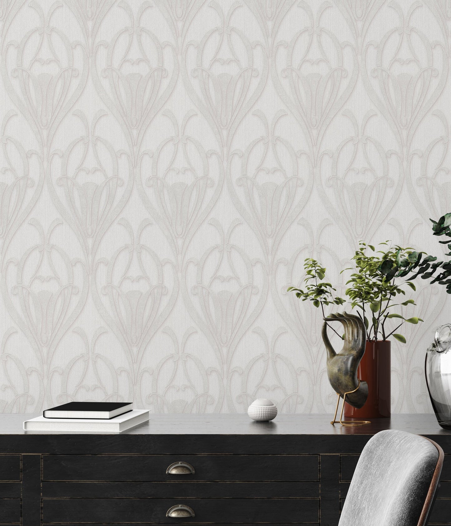 Livingwalls Mata Hari Vinyl-Vliestapete Weiß Creme 10,05 m x 0,53 m