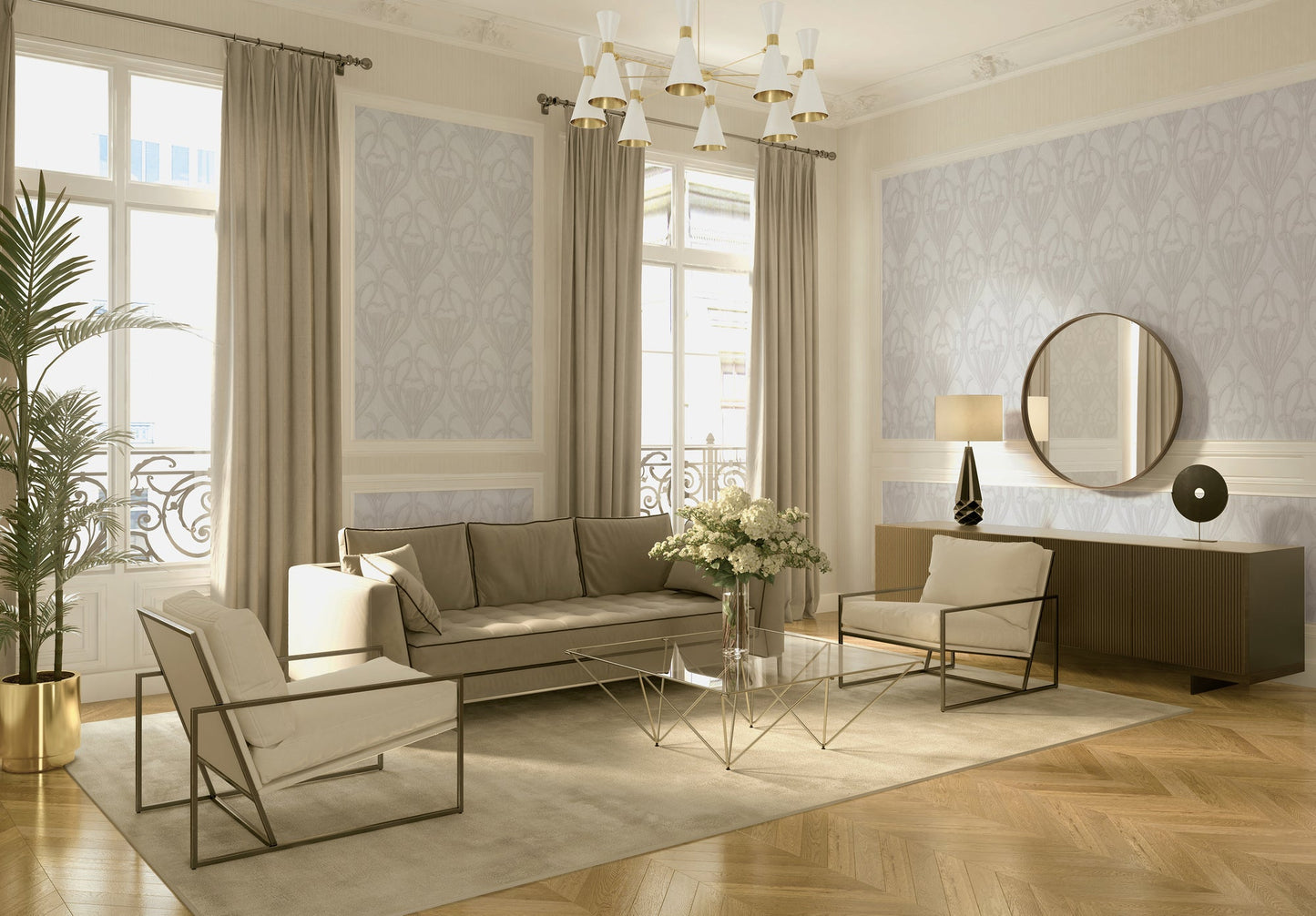 Livingwalls Mata Hari Vinyl-Vliestapete Weiß Creme 10,05 m x 0,53 m