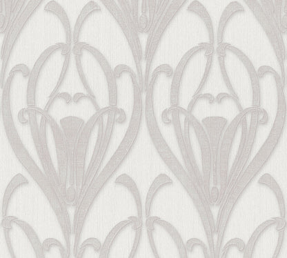 Livingwalls Mata Hari Vinyl-Vliestapete Grau Weiß 10,05 m x 0,53 m