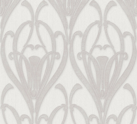 Livingwalls Mata Hari Vinyl-Vliestapete Grau Weiß 10,05 m x 0,53 m
