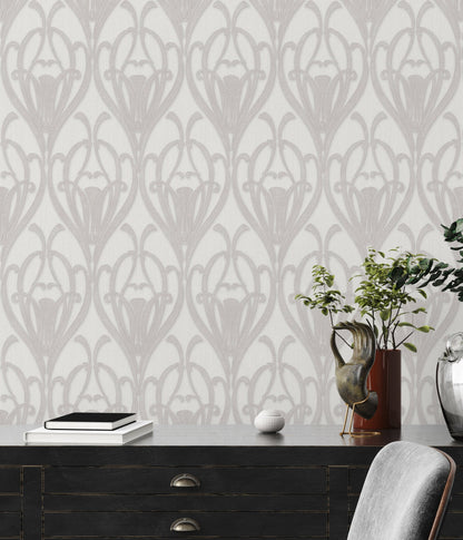 Livingwalls Mata Hari Vinyl-Vliestapete Grau Weiß 10,05 m x 0,53 m
