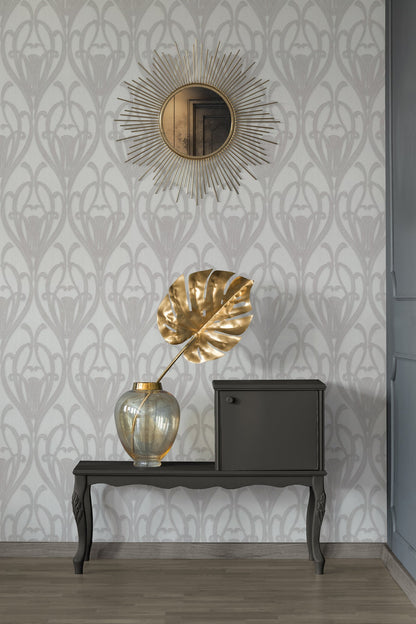 Livingwalls Mata Hari Vinyl-Vliestapete Grau Weiß 10,05 m x 0,53 m