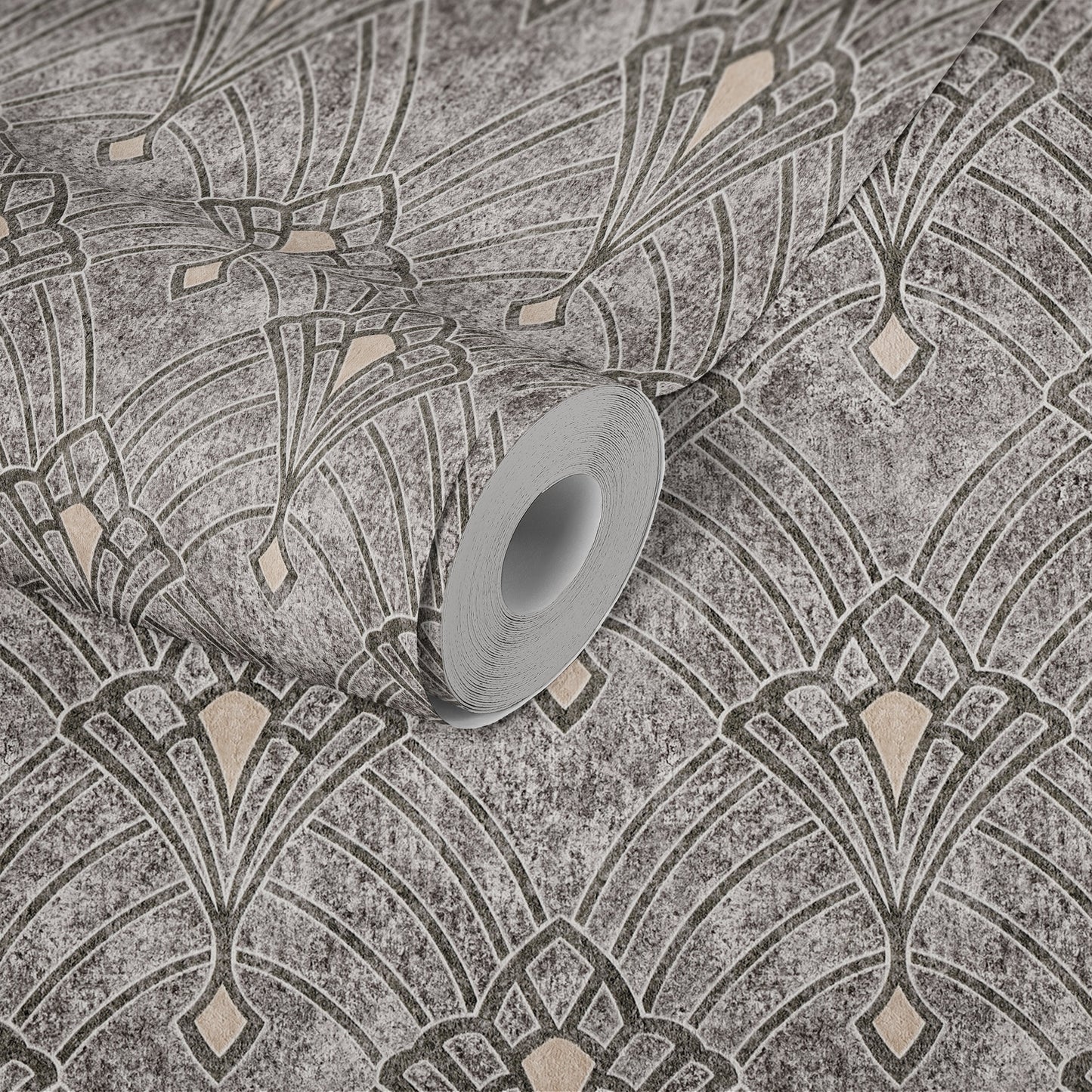 Livingwalls Mata Hari Vinyl-Vliestapete Grau Schwarz Beige 10,05 m x 0,53 m