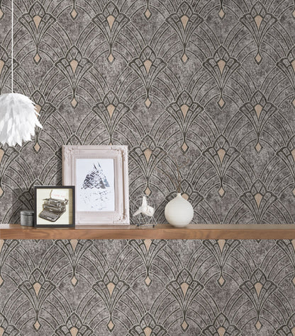 Livingwalls Mata Hari Vinyl-Vliestapete Grau Schwarz Beige 10,05 m x 0,53 m