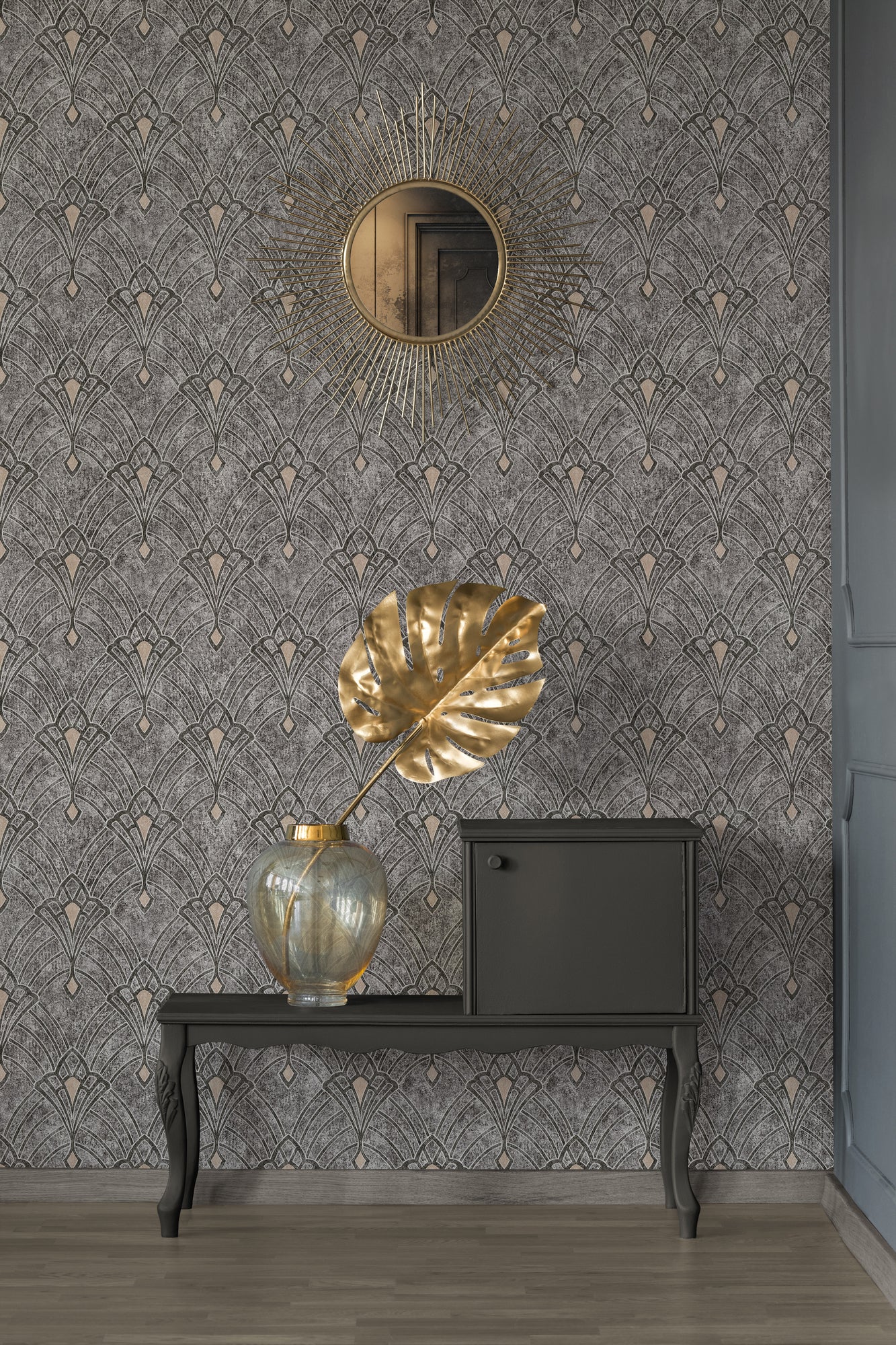 Livingwalls Mata Hari Vinyl-Vliestapete Grau Schwarz Beige 10,05 m x 0,53 m