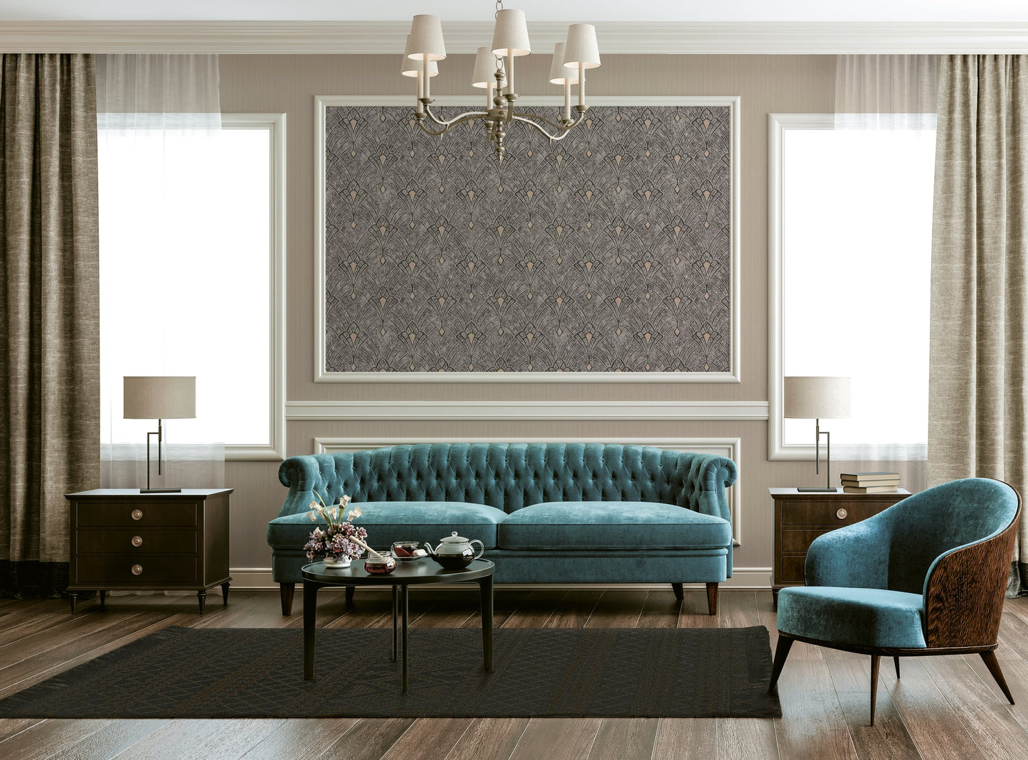 Livingwalls Mata Hari Vinyl-Vliestapete Grau Schwarz Beige 10,05 m x 0,53 m