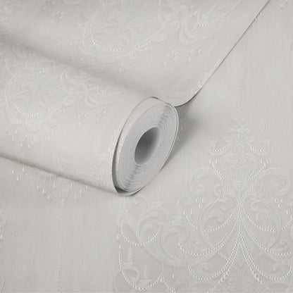 Livingwalls Mata Hari Vinyl-Vliestapete Weiß Grau 10,05 m x 0,53 m
