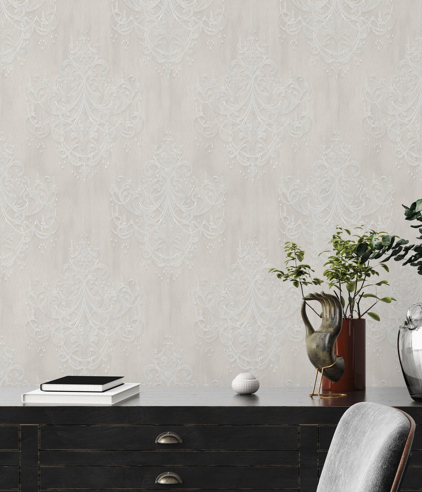 Livingwalls Mata Hari Vinyl-Vliestapete Weiß Grau 10,05 m x 0,53 m