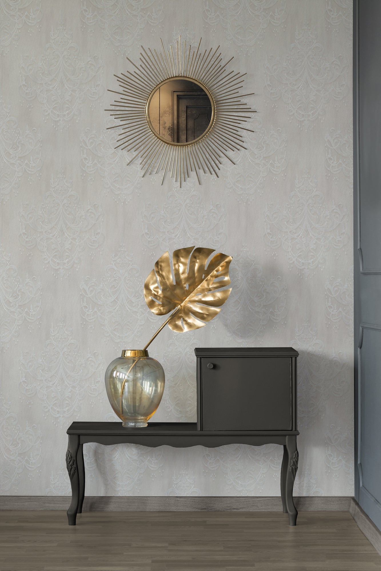 Livingwalls Mata Hari Vinyl-Vliestapete Weiß Grau 10,05 m x 0,53 m