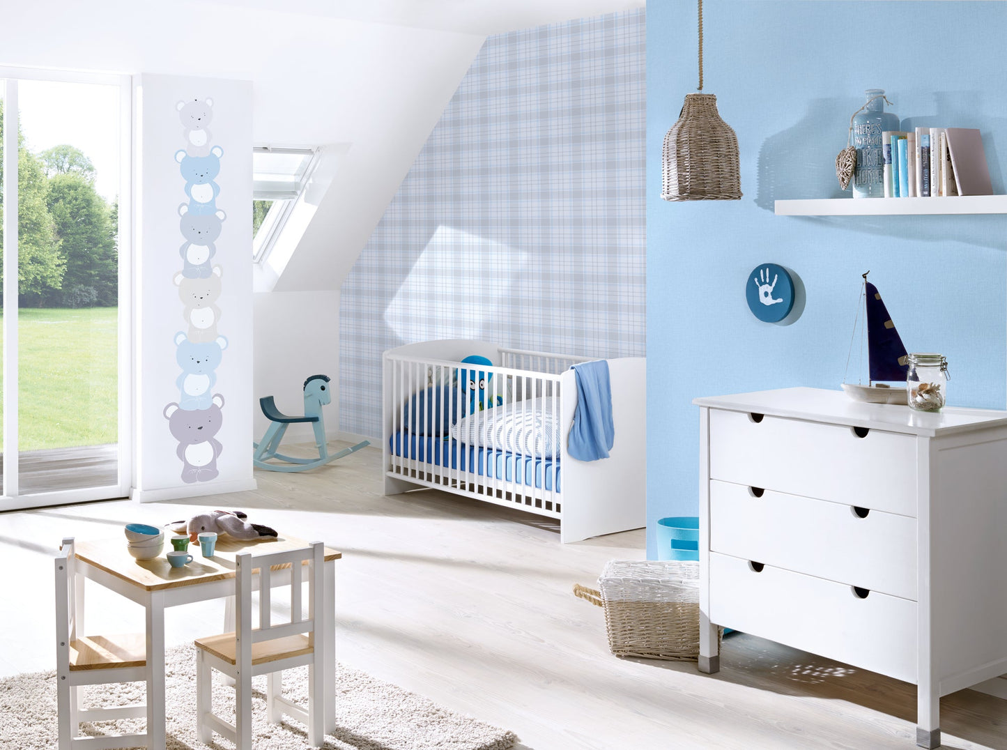 Fototapete Teddybären Blau Grau - 1,59 m x 2,80 m